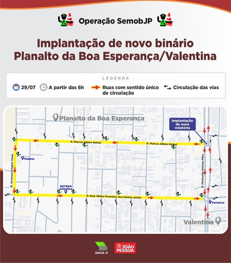 ATENÇÃO MOTORISTAS: Semob-JP implanta binário no Valentina e já está valendo