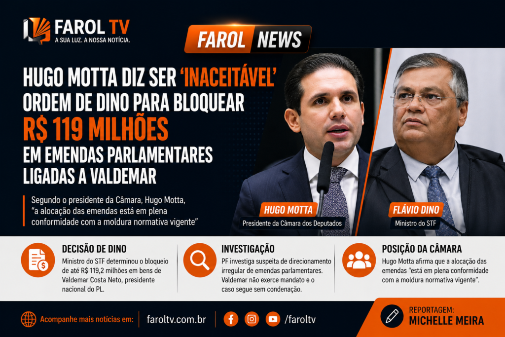Hugo Motta critica decisão de Flávio Dino sobre bloqueio de emendas ligadas a Valdemar